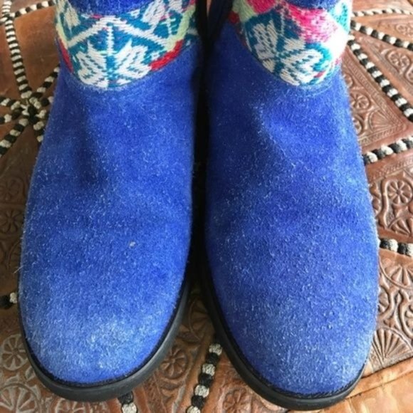 Suede Textile Boots Moroccan Handmade Local Blue - Picture 6 of 7